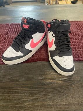 Nike High-Top Athletic Sneakers in White, Black & Pink